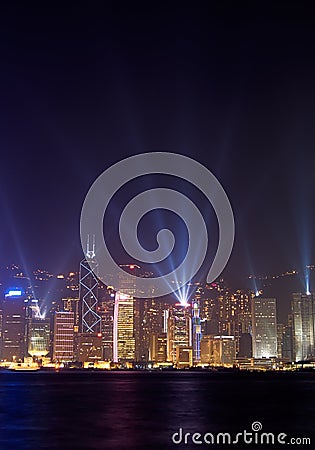 Famous night scenes of rays show in Hong Kong Stock Photo