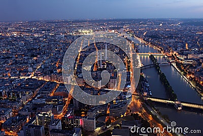 Famous Night view of Paris with the Seine river from the Eiffel Stock Photo