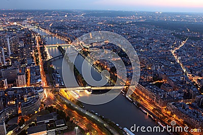 Famous Night view of Paris with the Seine river from the Eiffel Stock Photo