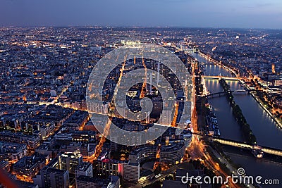 Famous Night view of Paris with the Seine river from the Eiffel Stock Photo