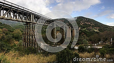 Famous old Gorgopotamos bridge in Greece near Lamia which was blown up in WWII Stock Photo