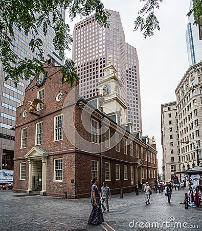 Famous old state house at the Boston freedom trail, Boston Editorial Stock Photo