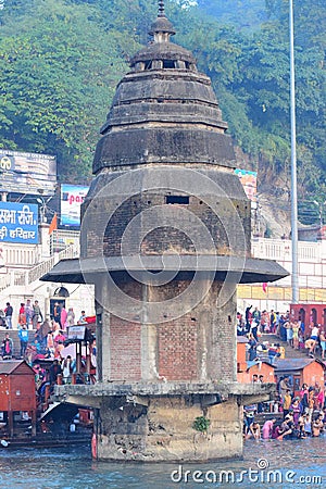Famous old temple on the bank of ganga river in haridwar, haridwar temple , old haridwar temple Editorial Stock Photo