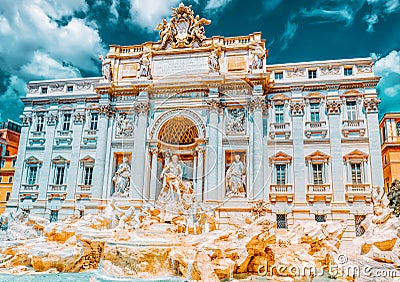 Famous and one of the most beautiful fountain of Rome - Trevi Fountain Fontana di Trevi. Italy Editorial Stock Photo