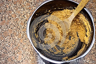 Famous Ottoman meal Keskek made with grain and chicken at home in the kitchen preparation Stock Photo