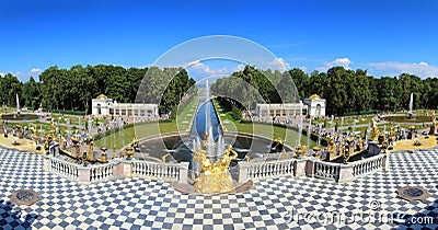 Famous petergof fountains in St. Petersburg Russia Editorial Stock Photo