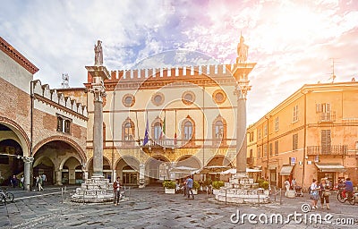 Famous Piazza del Popolo with town hall, Ravenna, Emilia-Romagna, Italy Editorial Stock Photo