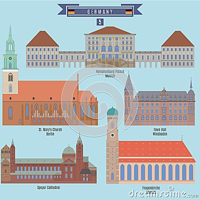 Famous Places in Germany Vector Illustration