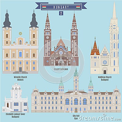 Famous Places in Hungary Vector Illustration