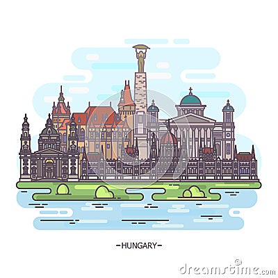 Famous places of Hungary, outdoor view, travelling Vector Illustration