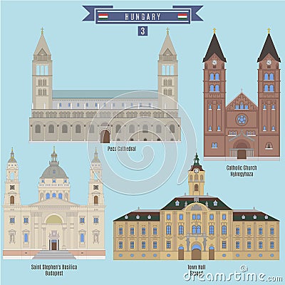 Famous Places in Hungary Vector Illustration