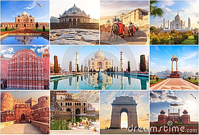 Famous places of India in the collage of photos Stock Photo