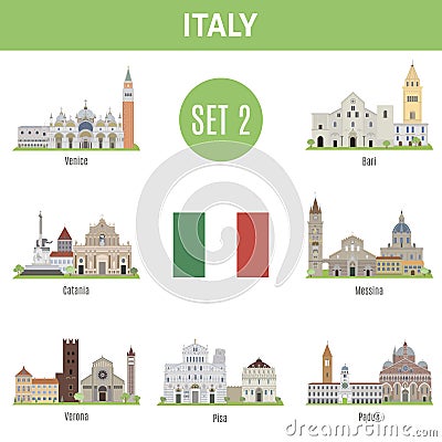 Famous Places Italy cities. Set 2 Vector Illustration