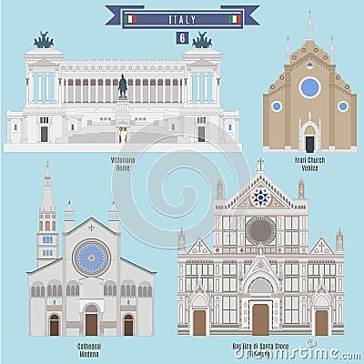 Famous Places in Italy Vector Illustration