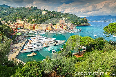 The famous Portofino village and luxury yachts,Liguria,Italy Stock Photo