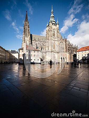 Famous Prague castle and St. Vitus gothic cathedral are top attractions in the Czech republic Editorial Stock Photo