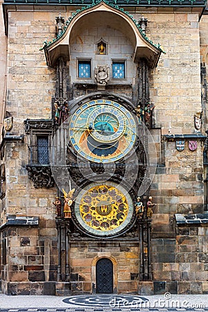 Famous Prague clock - Orloj, most popular touristic landmark Stock Photo