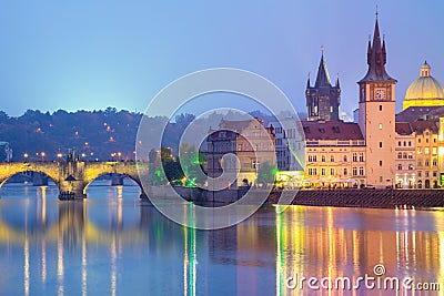 Famous Prague Landmarks at night, Europe Stock Photo