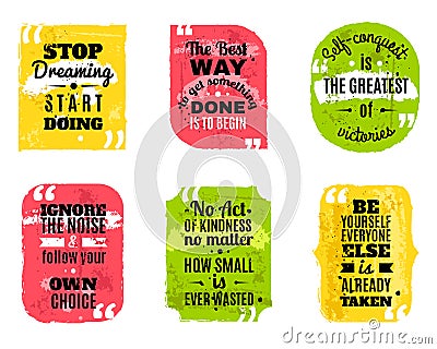 Famous quotes colored textured icons set Vector Illustration