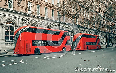 Famous red double-decker London buses Stock Photo