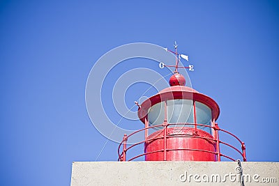 The famous red lighthouse of NazarÃ©, the place further to the west of Europe & x28;Portugal& x29; Stock Photo