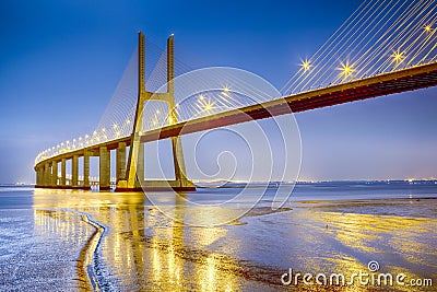 Famous and Renowned Picturesque Vasco Da Gama Bridge in Lisbon Stock Photo