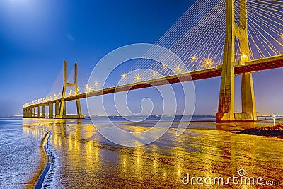 Renowned Picturesque Vasco Da Gama Bridge in Lisbon Stock Photo