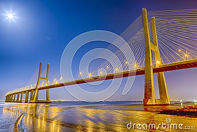 Famous and Renowned Picturesque Vasco Da Gama Bridge in Lisbon Stock Photo