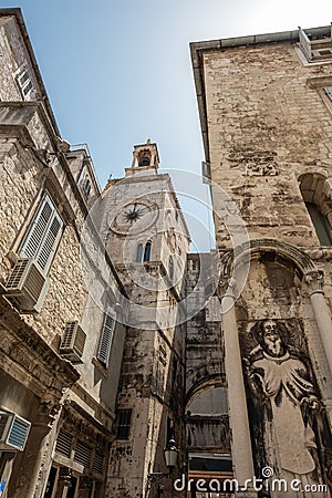 Famous Romanesque tower clock in Split, Croazia Stock Photo