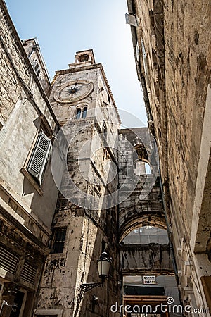 Famous Romanesque tower clock in Split, Croazia Stock Photo