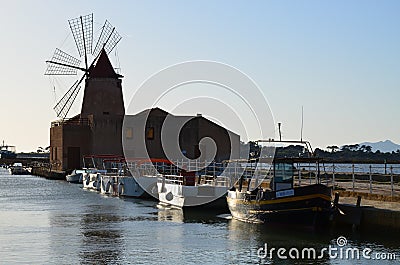 The famous saline of Trapani, Sicily Editorial Stock Photo