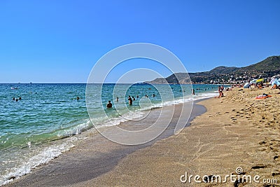 Famous sandy Cleopatra beach in Turkish Alanya on a warm summer day from above Editorial Stock Photo