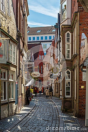 Famous Schnoor quarter in the old town of Bremen, Germany. Tourist destination Editorial Stock Photo