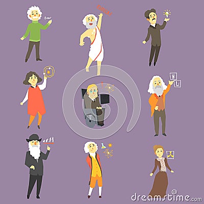 Famous Scientists Of The History Set Vector Illustration