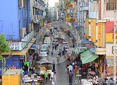 Famous shops at Bogyoke Market in Yangon Editorial Stock Photo