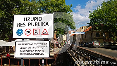 The famous sign at the entrance to the district Uzupis Editorial Stock Photo