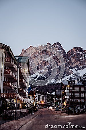 The Ski Resort Cortina D`Ampezzo in the Dolomites in Winter Stock Photo