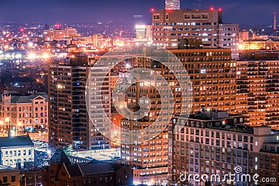 Famous skyscrapers of New York at night. Stock Photo