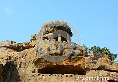 It is the famous Snake-mouth Cave on the top of Udaygiri Hill, Odisha, India. Stock Photo