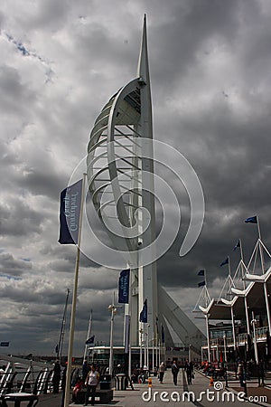 The famous Spinnaker Tower in the port of Portsmouth on the South coast of England with local business returning to their offices Editorial Stock Photo