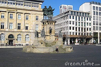 Famous square with and streets in Frankfurt city with typical buildings Editorial Stock Photo