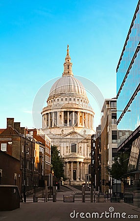 The famous St Paul`s cathedral at sunrise, London, United Kingdom. Stock Photo