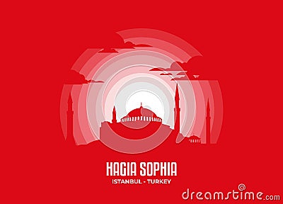 Hagia Sophia building silhouette in moonlight illustration. Color tone based on official country flag. Vector eps 10. Vector Illustration