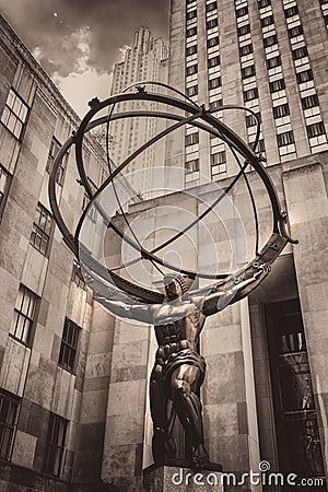 The famous Statue of Atlas holding the celestial spheres in New Editorial Stock Photo