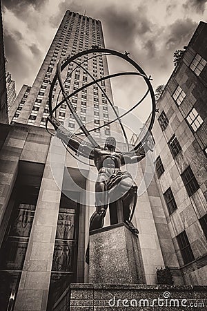 The famous Statue of Atlas holding the celestial spheres in New Editorial Stock Photo