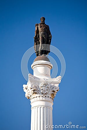 Famous statue of Pedro IV at Rossio Square Stock Photo