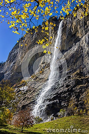 Famous Staubbach waterfall Stock Photo