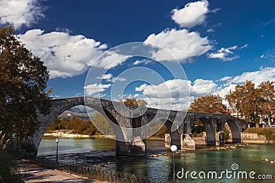 The famous stone bridge of Arta, Greece. Stock Photo