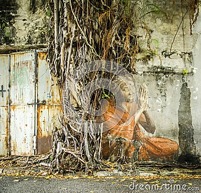 Famous street art in George Town, Penang, Malaysia Editorial Stock Photo