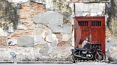 Famous Street Art Mural in George Town, Penang, Malaysia Editorial Stock Photo